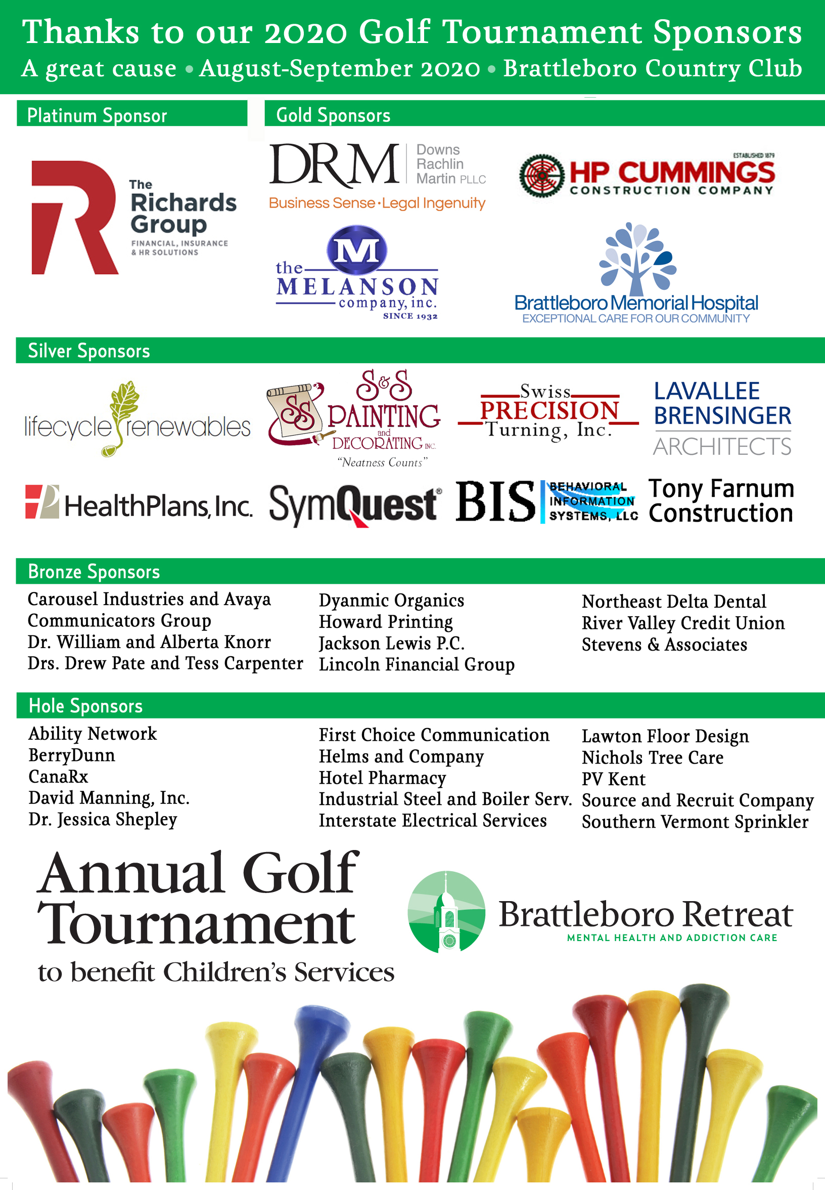 2020 Annual Golf Tournament Sponsors